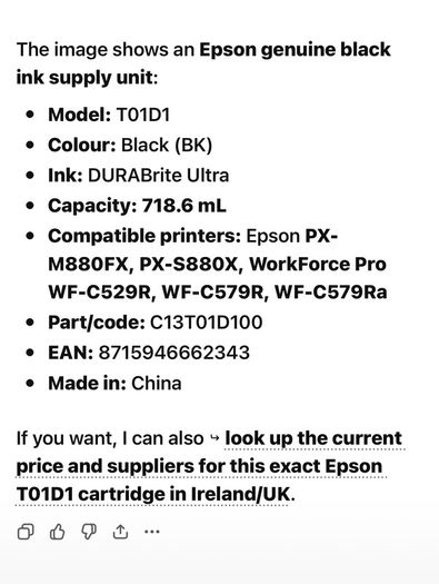 Epson T01D1 (C13T01D100) extra high capacity black ink cartridge (original Epson)