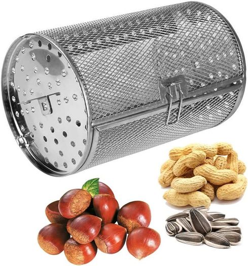 Rotisserie Basket, Stainless Steel Grill Roaster Drum, Oven Basket Air Fryer Accessories 360 Rotating for Peanuts Coffee Beans BBQ Walnuts DIY Kitchen Cooking Tool
