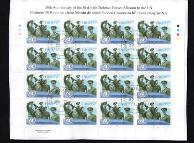 2008 Ireland 50th Anniversary of Defence Forces Serving on a UN Mission Competition Commemorative Stamps Sheetlet Plate 1B1B1B1B Fine CDS Used with Dublin cancel of 26th June 2008 (First day of issue)