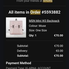 Rains waterproof bag. Purchased Nov 24 from Arnotts. Used twice, two small for additional laptop screen.