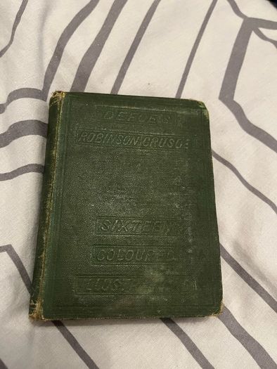 antique Robinson Crusoe by Defoe Illustrated book