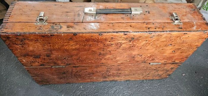 Wooden tool case with tools