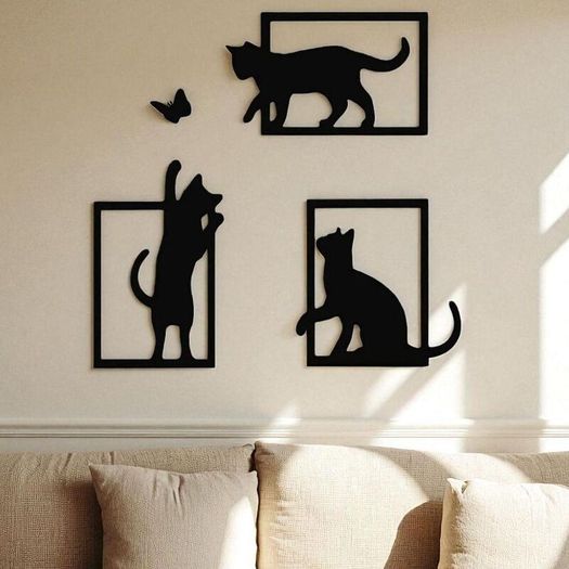 Playful Cats & Butterfly  Wall Decor Set