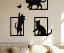 Playful Cats & Butterfly  Wall Decor Set