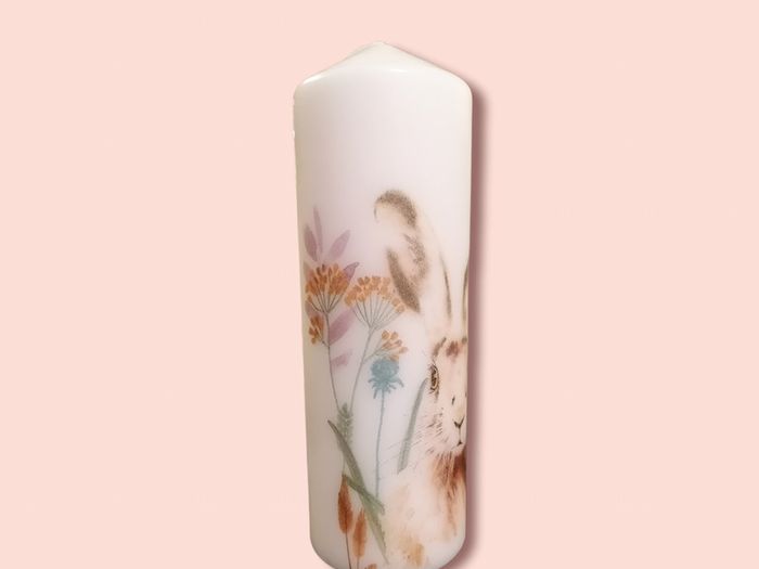 Easter spring bunny decorative large ivory pillar candle