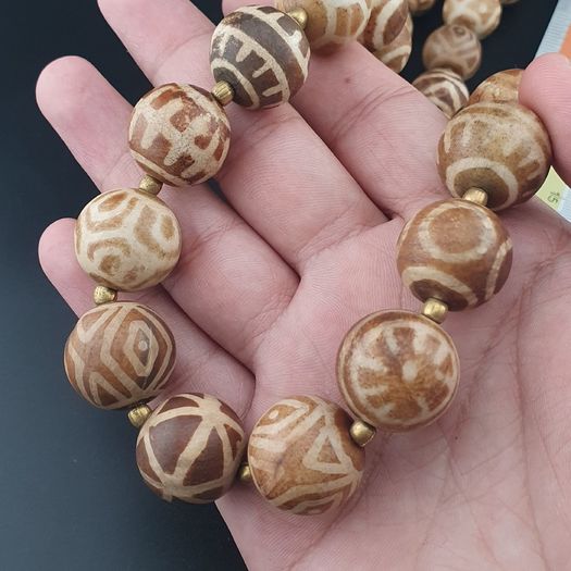 Burmese Antique Pumtek Pyu & Skull Shape Beads Necklace 26 inches