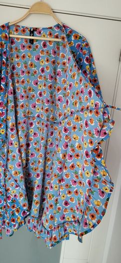 Influence blue cross body dress with puff sleeves Sz 16UK