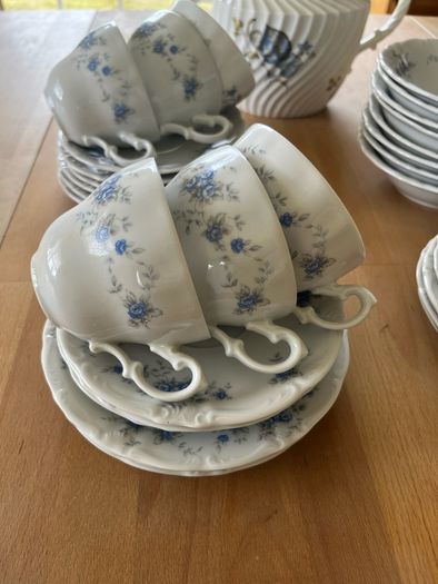 Cups, Saucers, Teapot, Dessert Bowls, Dessert Plates