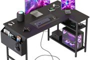 Small L Shaped Desk with Power Outlets 100 cm L Computer Corner Desks with Reversible Shelves