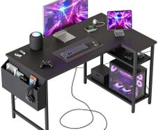 Small L Shaped Desk with Power Outlets 100 cm L Computer Corner Desks with Reversible Shelves