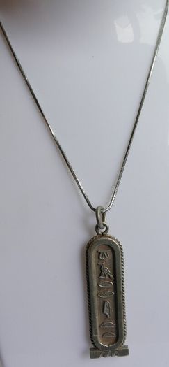 Vintage 925 Sterling Silver Egyptian Cartouche Design Charm pendant Hallmarked, and chain L 16" - 14,83g