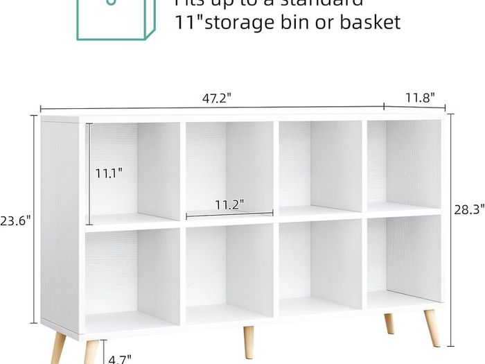 2 Tier Retro Bookcase with Legs 8 Cube Bookshelf 120cm Wood Bookshelves Storage Organizer Shelf, Freestanding