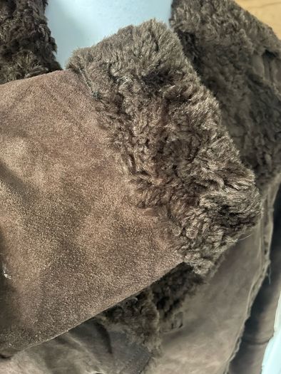 Shearling coat jacket fur suede leather women Gerry Webber size 10-12 brown