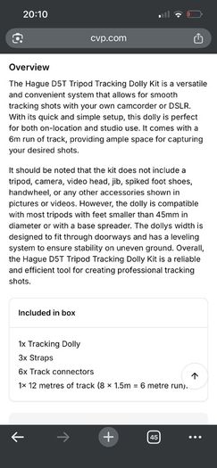 Hague d5t camera dolly track kit