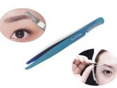 Professional Eyebrow Tweezers with Comb ingrown Hair Plucker Eyelashes Extension Placer Slanted tip Depletion Tool Plucking Tweezers Personal Grooming Instruments Stainless Steel from Real Edge (Blue)