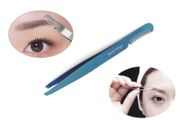 Professional Eyebrow Tweezers with Comb ingrown Hair Plucker Eyelashes Extension Placer Slanted tip Depletion Tool Plucking Tweezers Personal Grooming Instruments Stainless Steel from Real Edge (Blue)