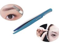 main image for ad Professional Eyebrow Tweezers with Comb ingrown Hair Plucker Eyelashes Extension Placer Slanted tip Depletion Tool Plucking Tweezers Personal Grooming Instruments Stainless Steel from Real Edge (Blue)