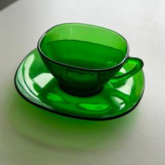 Vintage DURALEX Vereco Green Coffee Set of 6