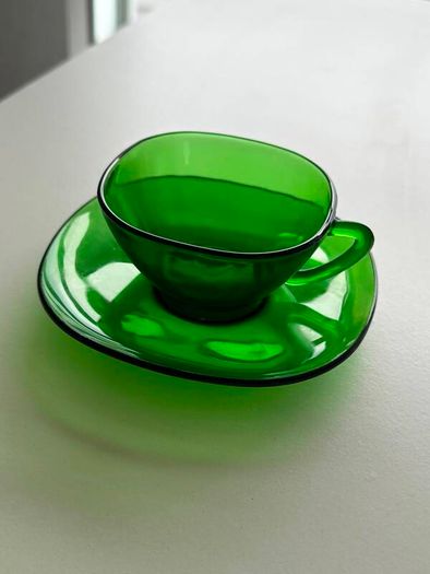 Vintage DURALEX Vereco Green Coffee Set of 6