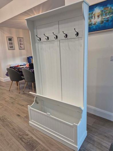 White hall stand with storage bench