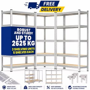 Set of 3 Heavy Duty Corner Shelving Units 2625kg Capacity