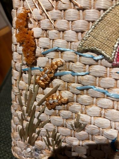 Capelli Straworld Straw Art Bag - Embellished with Shells, Beach Material, Flip Floos etc - see photos