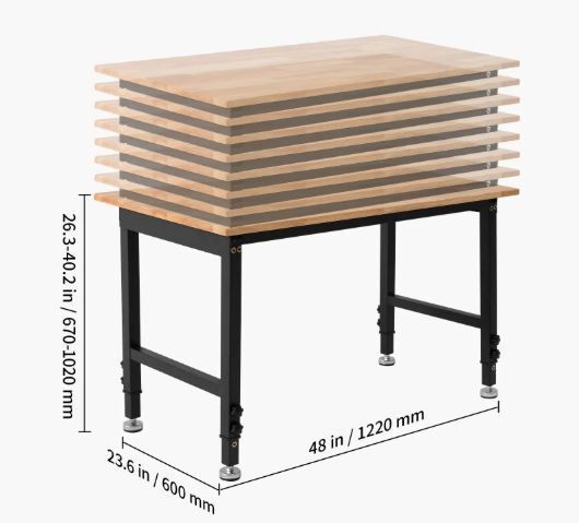 Heavy Duty Adjustable Workbench 680 kg Capacity Oak Wood Top Workbench with 67-102 cm Height Adjustment