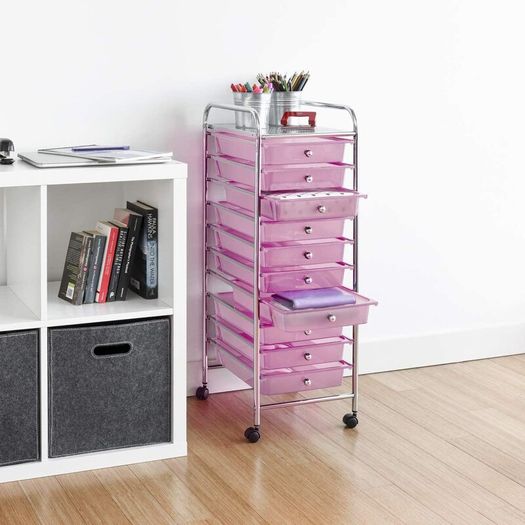 Home Storage Trolley On Wheels With 10 Drawer Storage Unit For Salon Beauty Make Up Home Office Organizer