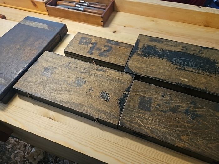 5 boxed micrometers, Starrett and M&W