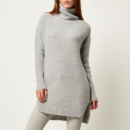 River Island Grey Knitted Cowl Neck Jumper Dress Size Uk12/14 Eu40/42 Postage Included