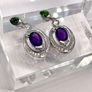 AAA African Amethyst, Natural Chrome Diopside & White Zircon Dangling Push Back Earring in Rhodium Overlay Sterling Silver Image 2