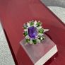 African Amethyst, Natural Chrome Diopside & White Zircon Ring Image 7
