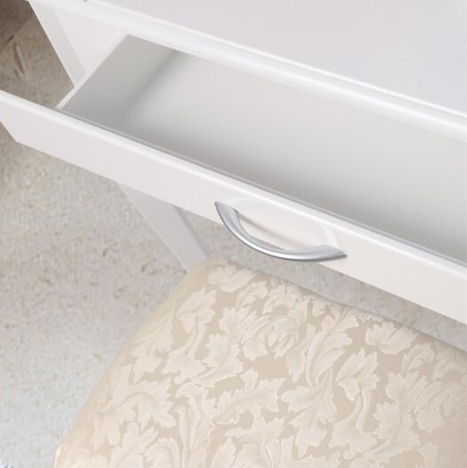 White Dressing Table with Oval Mirror Stool and 3 Drawers