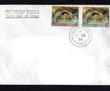 1976 Ireland 79 and 9p Christmas Commemorative Stamps Plain addressed First Day Cover (FDC) with Corcaigh (Cork) steele cancel.