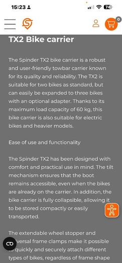 Tow bar mounted bike carrier