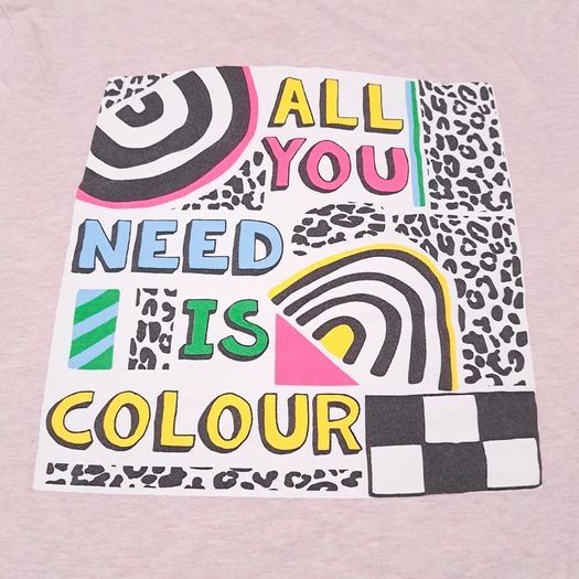 Begley & Bowie Beige Pink Graphic Slogan All You Need Is Colour Rainbow Leopard T Shirt Top Size XS