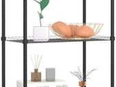 5 Tier Shelving Unit, Metal Shelving Unit Free Standing Small Storage Rack with 4 Hooks, Wire Organisation Racking Shelves for For Pantry Kitchen Bathroom Office,45x30x120 CM (BLACK 5TIER)