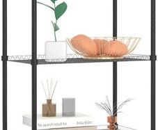 5 Tier Shelving Unit, VOONEEN Metal Shelving Unit Free Standing Small Storage Rack with 4 Hooks, Wire Organisation Racking Shelves for For Pantry Kitchen Bathroom Office,45x30x120 CM (BLACK 5TIER)