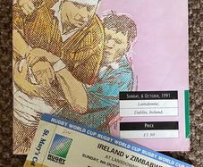 Very Rare 1991 Ireland v Zimbabwe - Rugby World Cup Pool 2 Programme & Match Ticket