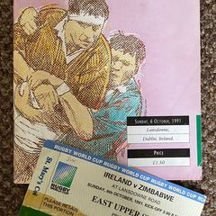 Very Rare 1991 Ireland v Zimbabwe - Rugby World Cup Pool 2 Programme & Match Ticket