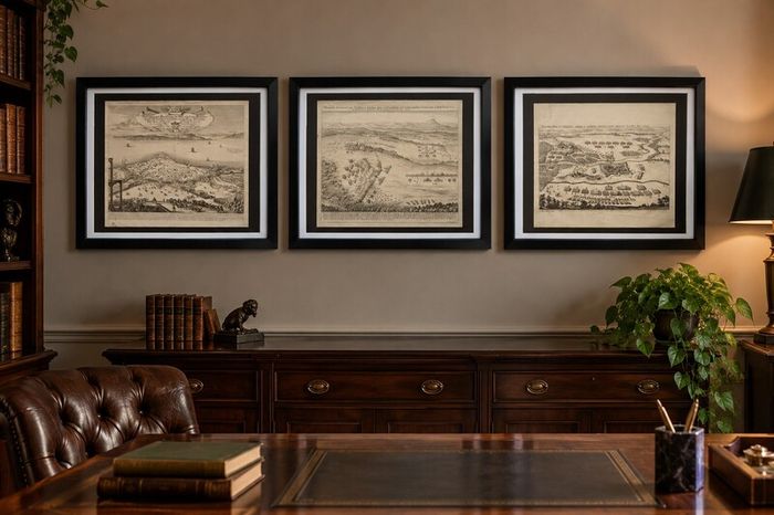 3 Matthaus Merian Antique Battle Engravings  17th Century Framed Set