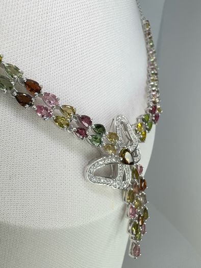 Silver Multi Tourmaline & Zircon Butterfly Lariat