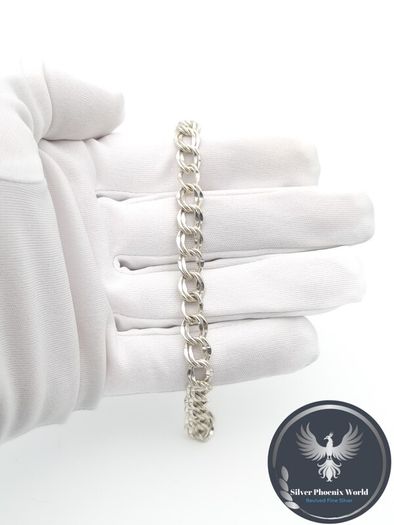 Vintage 925 Sterling Silver Double Link Charm Bracelet