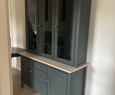 Dark green & birch kitchen cabinet