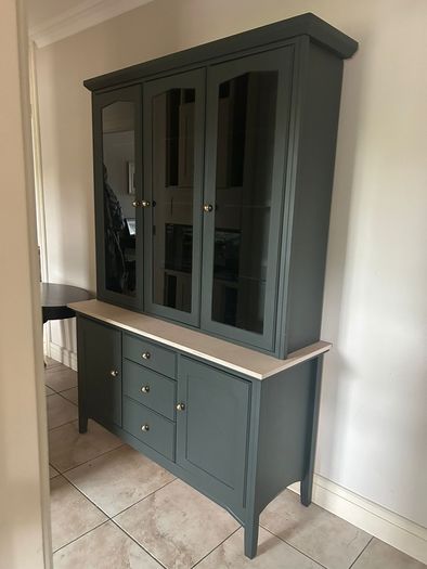 Dark green & birch kitchen cabinet