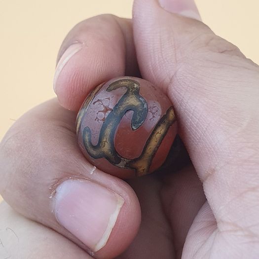 Vintage Lot of 3 Etched Carnelian Agate Unique Pattern Beads Lot