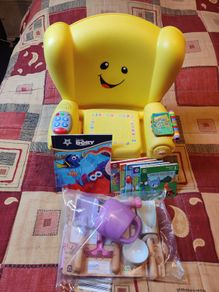 Fisher-Price Chair + gardening tools + books