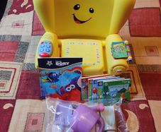 Fisher-Price Chair + gardening tools + books