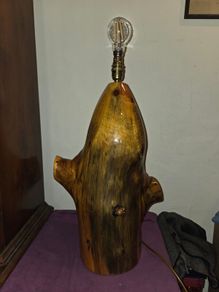 Large Hand Carved Wooden Tree Trunk Lamp - Working