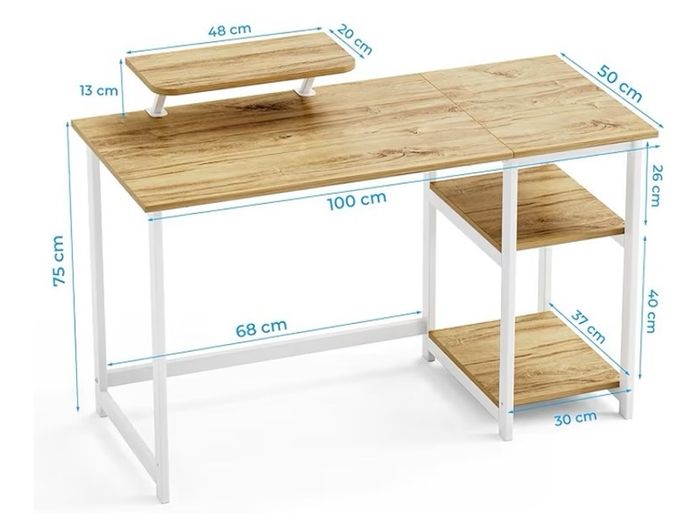 Office Desk with Monitor Stand,100cm Computer Desk with Reversible Storage Shelves,Study Desk for Home and Small Spaces,Oak